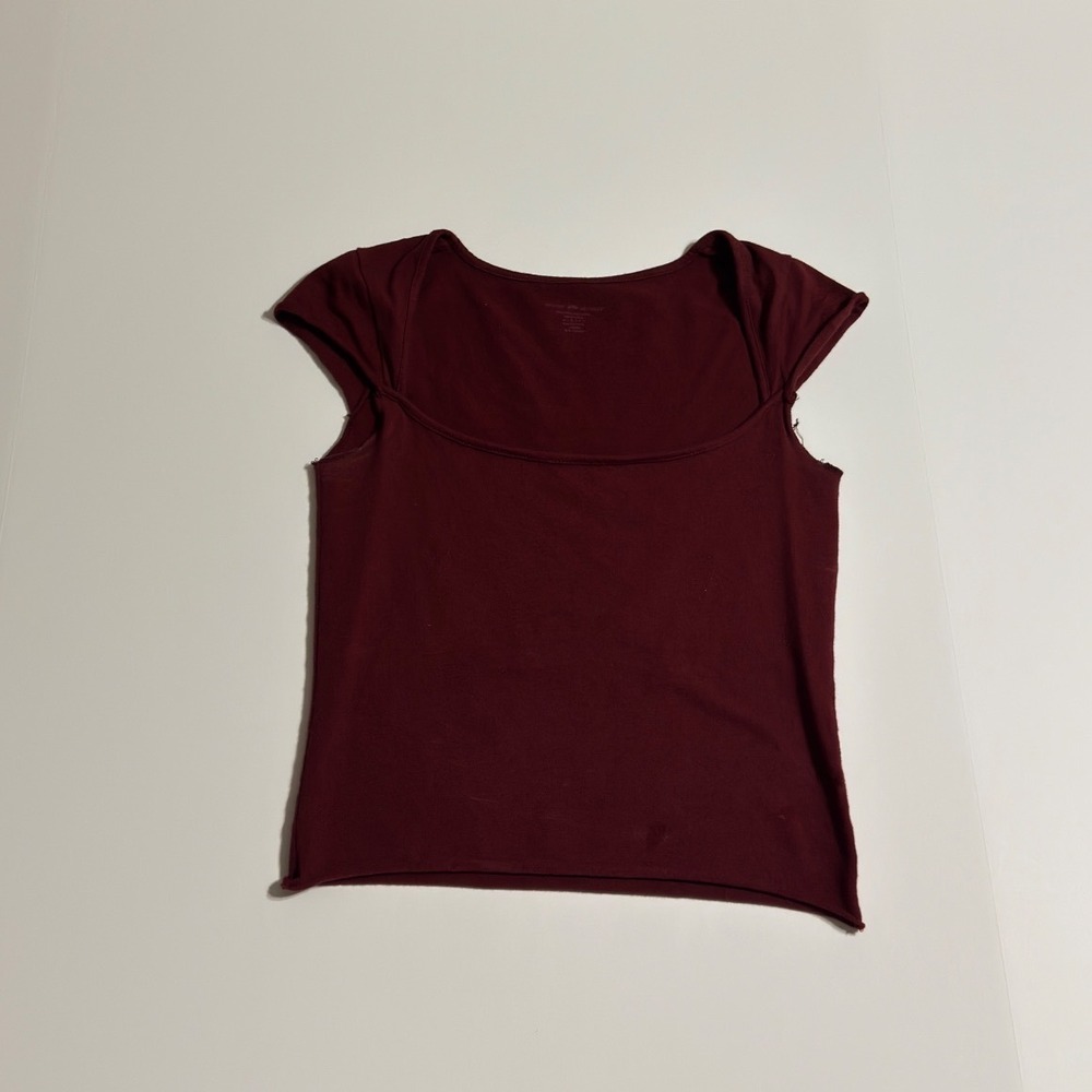 Brandy Melville Burgundy Scoop Neck Short Sleeve Top Cotton Blend Slim Fit